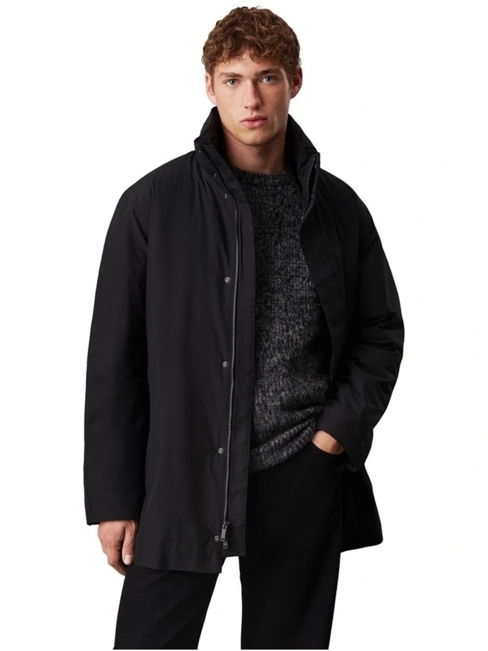Calvin Klein Mid Length Tech Polyester Puffer Jacket in Black size M